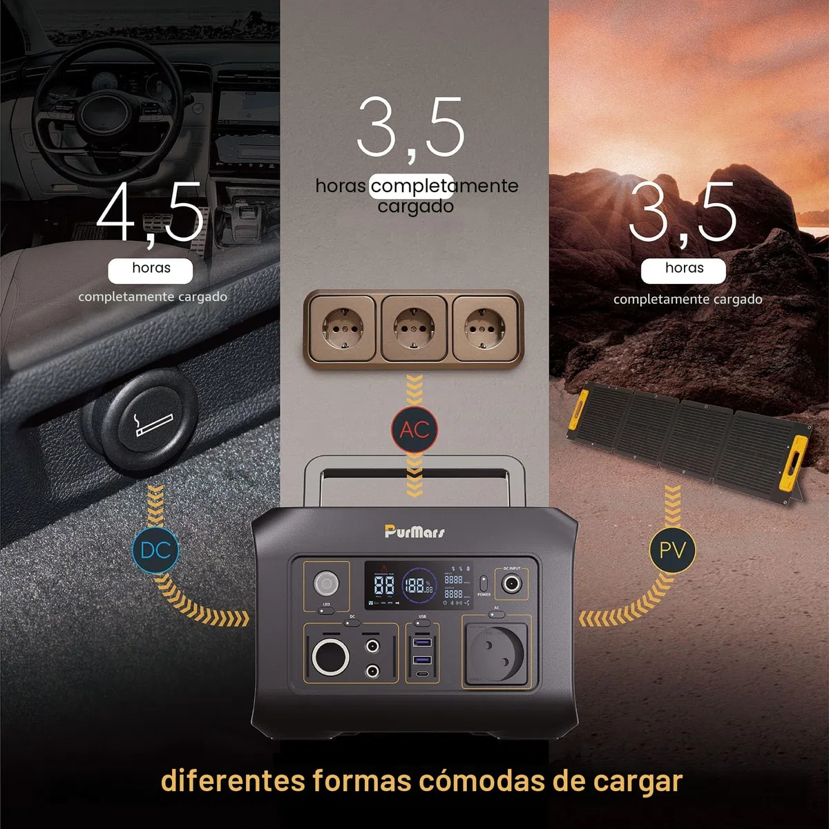 Estación de alimentación portátil, 300 W, máx. 500 W, 288 Wh, almacenamiento solar 230 V CA, USB-D60 W, linterna led, banco solar Lifepo4, para camping, viaje, casa, cortes de energía